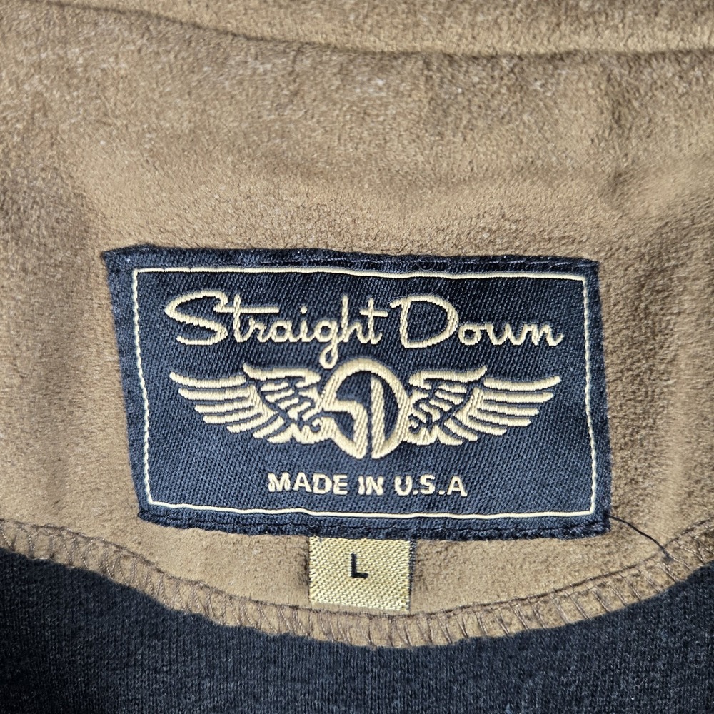 Straight Down Golf Sweater Mens Large Brown Pullover Henley USA Suede Collar - Picture 3 of 11